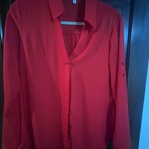 Express Vibrant Red Long Sleeve Blouse